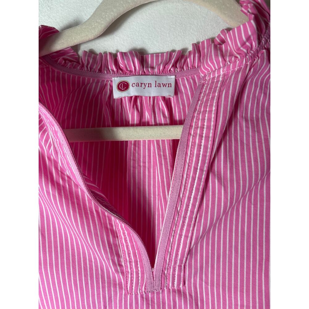 Caryn Lawn Pink With White Stripes V Neck Top Sz L - Picture 2 of 3